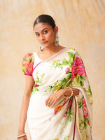 Load image into Gallery viewer, White Hand painted Floral Saree with Blouse
