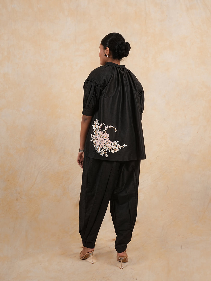 Black Cotton Silk Coord Set