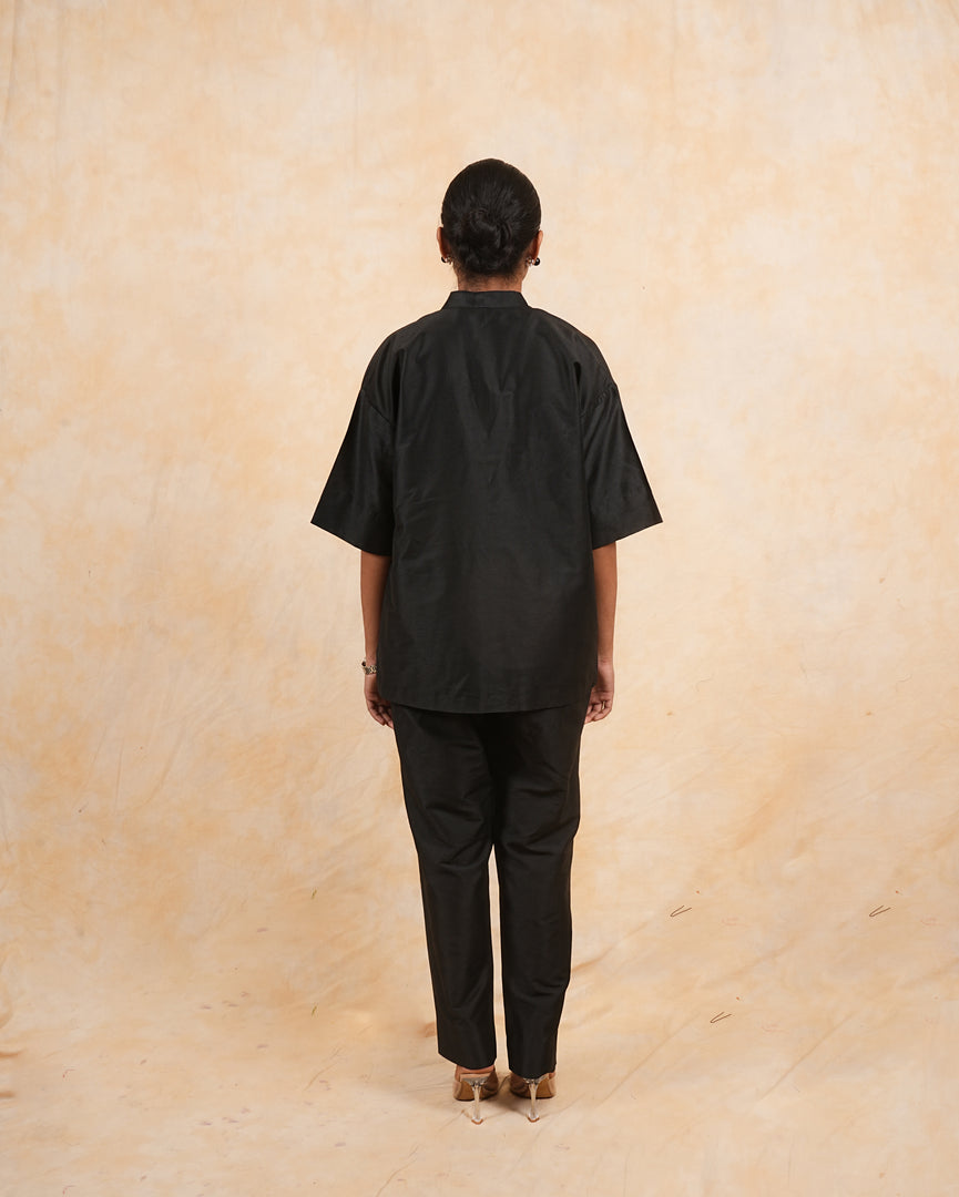 Black Cotton Silk Easy Fit Coord Set