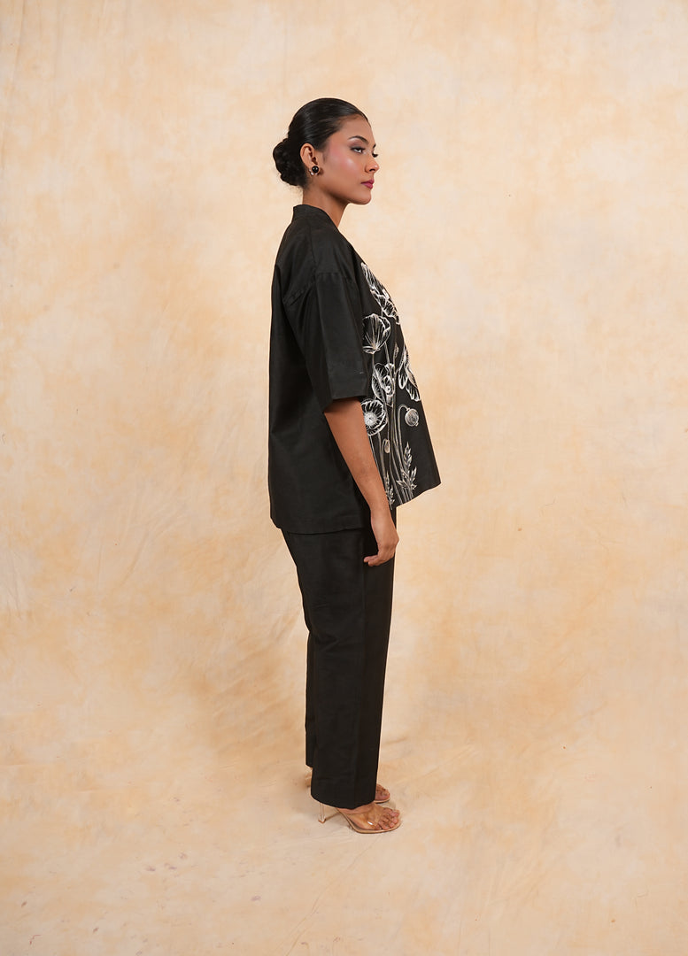 Black Cotton Silk Easy Fit Coord Set