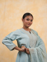 Load image into Gallery viewer, Powder Blue Zari &amp; Sequence Embroidered A line Palazzo Suit
