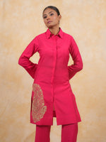 Load image into Gallery viewer, Fuschia Cotton Silk Collar Long Shirt Style Coord Set
