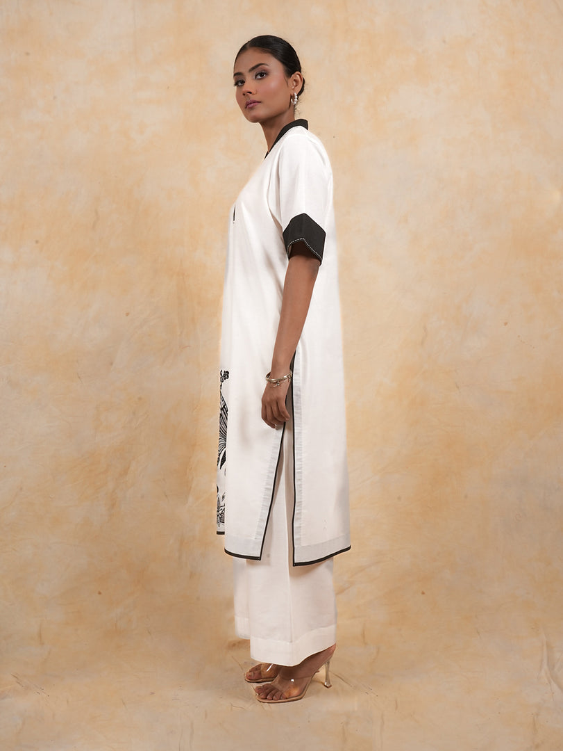 White Cotton Silk Embroidered Kurta with Pants