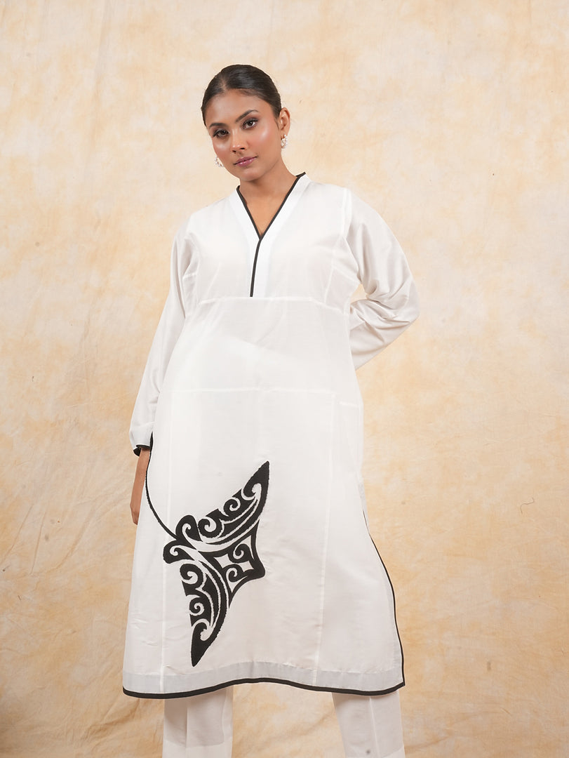 White Stylish Embroidered Long Co-ord Set