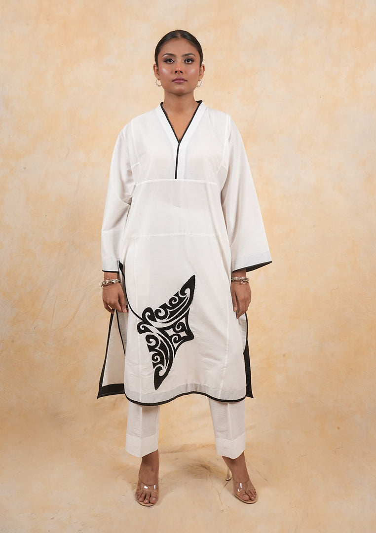 White Stylish Embroidered Long Co-ord Set