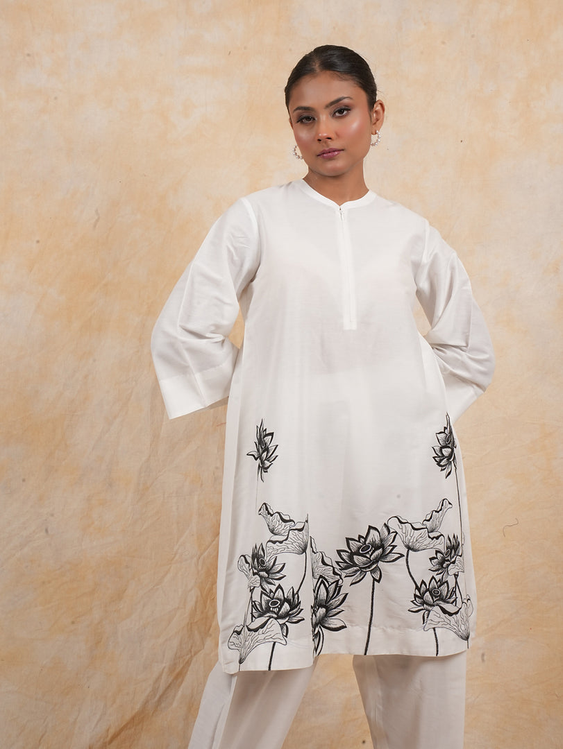 White Embroidered Cotton Silk Co-ord Set