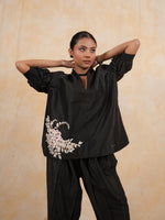 Load image into Gallery viewer, Black Cotton Silk Coord Set
