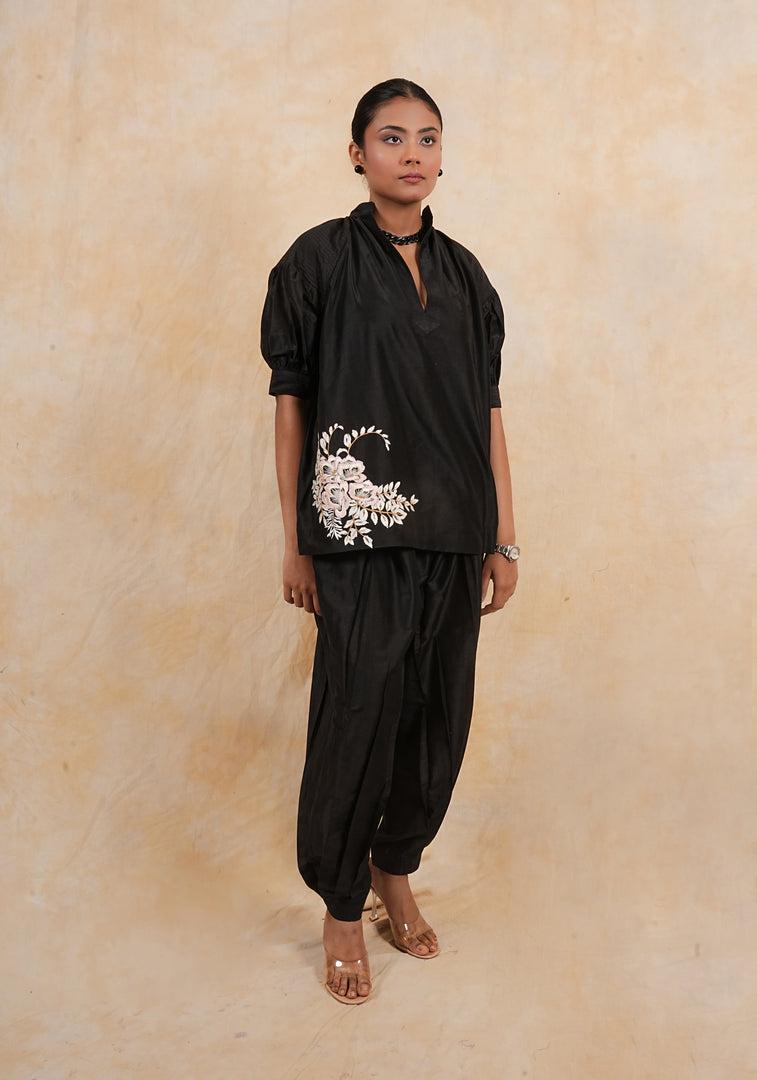 Black Cotton Silk Coord Set