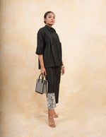 Load image into Gallery viewer, Black Pleated Coord Set in Cotton Silk Fabric
