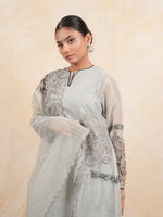 Load image into Gallery viewer, Grey A line Embroidered Suit with Tulip Pant and Dupatta
