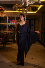 Load image into Gallery viewer, Navy Blue Drape Saree with Heavy Hand Embroidered Blouse and Belt
