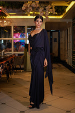 Load image into Gallery viewer, Navy Blue Drape Saree with Heavy Hand Embroidered Blouse and Belt
