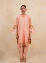 Load image into Gallery viewer, Peach Super Net Resham Embroidery Suit with Pleated Salwar
