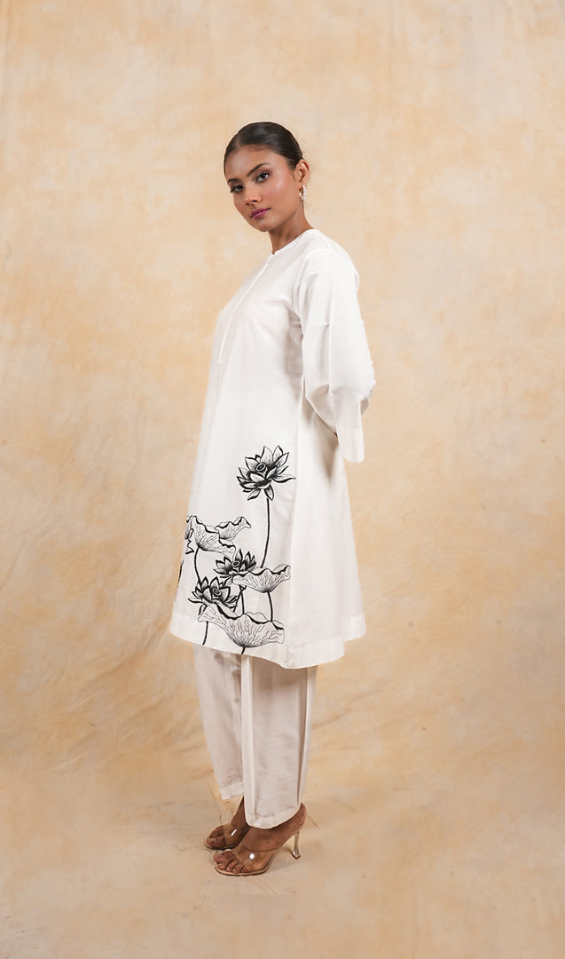 White Embroidered Cotton Silk Co-ord Set