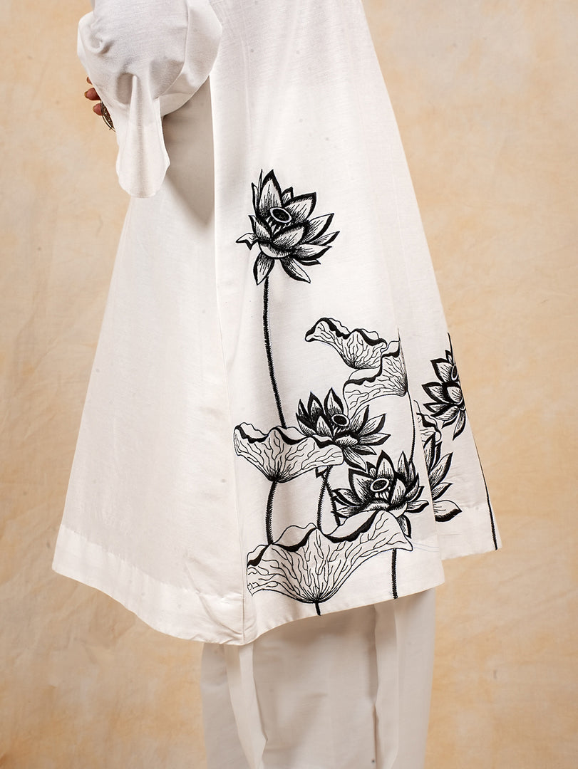 White Embroidered Cotton Silk Co-ord Set