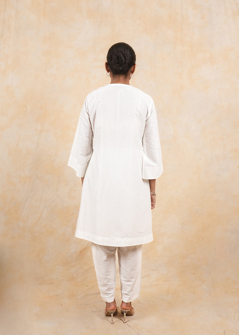 White Embroidered Cotton Silk Co-ord Set