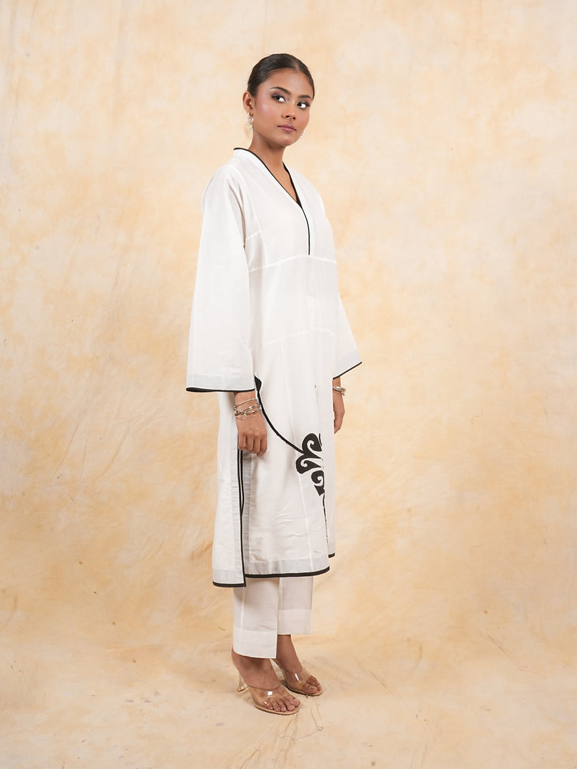 White Stylish Embroidered Long Co-ord Set