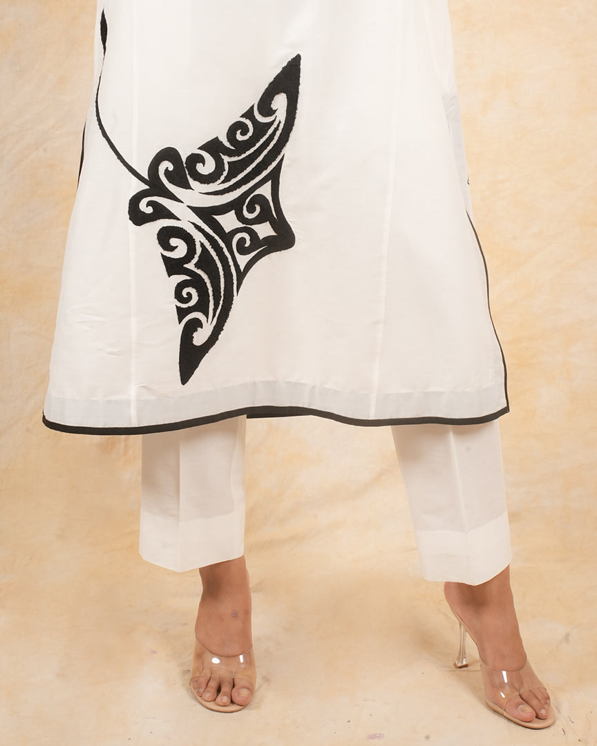 White Stylish Embroidered Long Co-ord Set