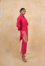 Load image into Gallery viewer, Fuschia Cotton Silk Collar Long Shirt Style Coord Set
