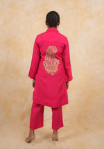 Load image into Gallery viewer, Fuschia Cotton Silk Collar Long Shirt Style Coord Set
