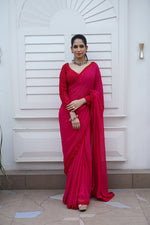 Load image into Gallery viewer, Fuchsia Pink Saree with Heavy Hand Embroidered Blouse and Border
