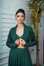 Load image into Gallery viewer, Green Heavy Embroidered Bolero Jacket with Bralette and Culottes
