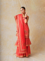 Load image into Gallery viewer, Red Hand Block Printed Kurta With Pleated Garara
