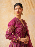 Load image into Gallery viewer, Wine Colour Hand Block Printed Anarkali With Dupatta
