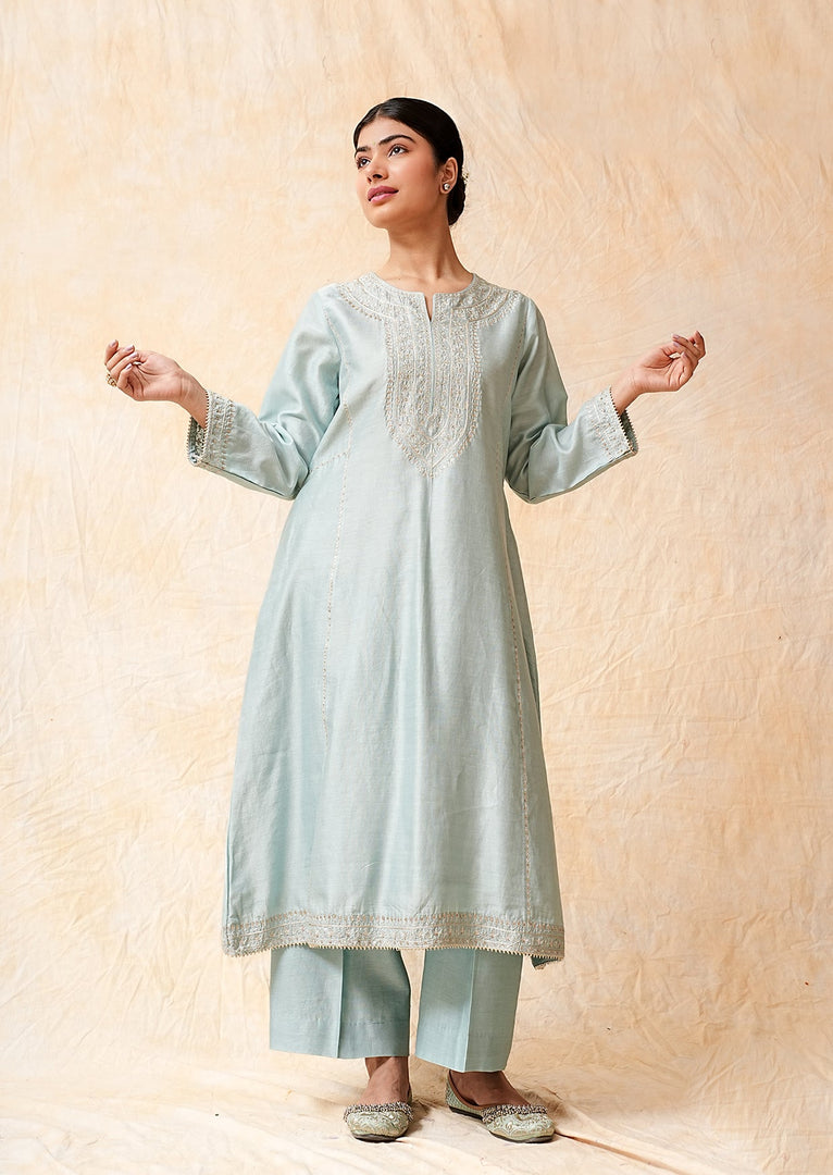 Powder Blue Hand Woven Chanderi Suit