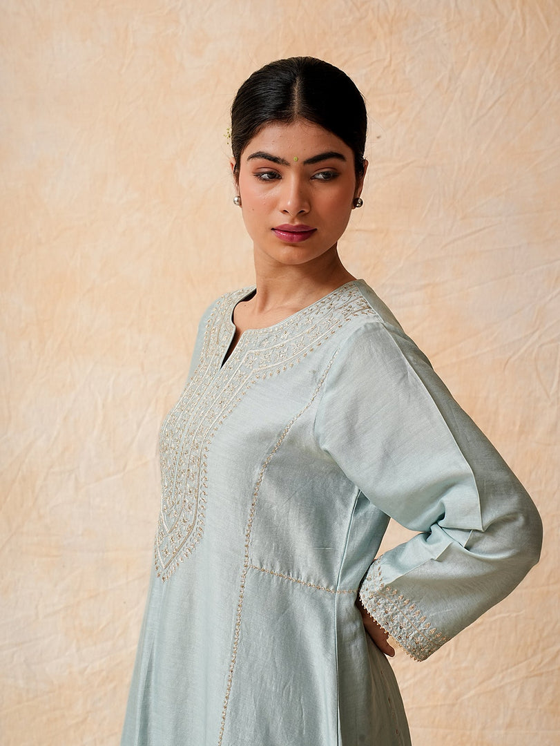 Powder Blue Hand Woven Chanderi Suit