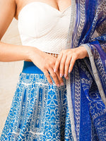 Load image into Gallery viewer, Blue Digital Print Pichwai Theme Lehnga with Corset Top and Dupatta
