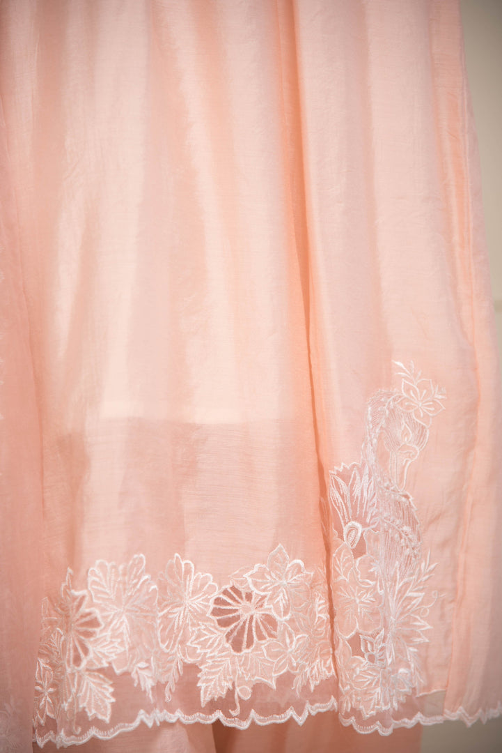 Peach Swan Embroidery Suit