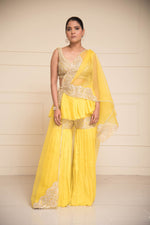 Load image into Gallery viewer, Yellow Drape Dupatta and Belt with Embroidered Blouse and Garara
