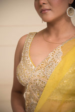 Load image into Gallery viewer, Yellow Drape Dupatta and Belt with Embroidered Blouse and Garara
