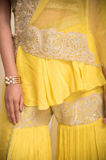 Load image into Gallery viewer, Yellow Drape Dupatta and Belt with Embroidered Blouse and Garara
