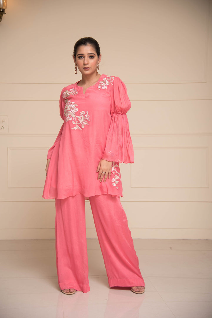 Peach Parsi Gari Embroidered Co-ord Set