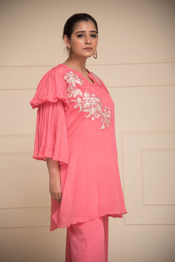 Peach Parsi Gari Embroidered Co-ord Set