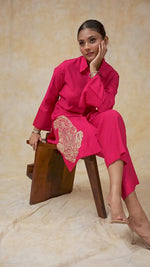 Load and play video in Gallery viewer, Fuschia Cotton Silk Collar Long Shirt Style Coord Set
