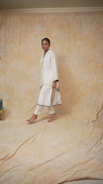 Load and play video in Gallery viewer, White Stylish Embroidered Long Co-ord Set
