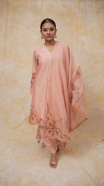 Load and play video in Gallery viewer, Peach Super Net Resham Embroidery Suit with Pleated Salwar
