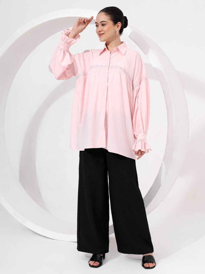 Delicate Resham Embroidery Pleated shirt - Image 3