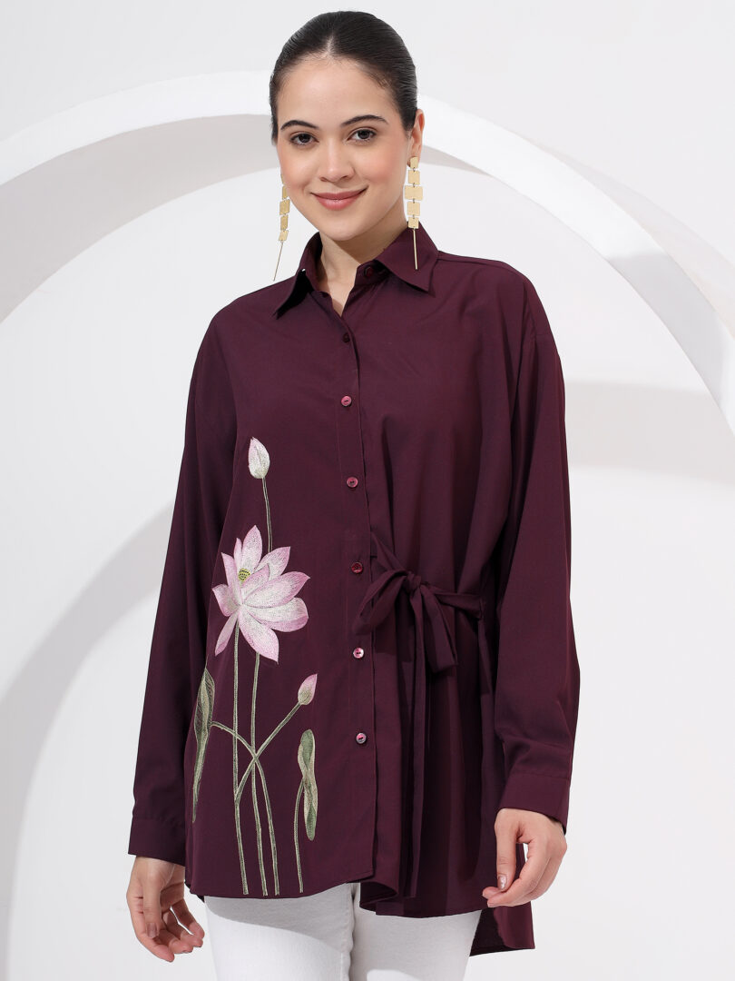 Shaded Resham Embroidery One Side Tie up In Front