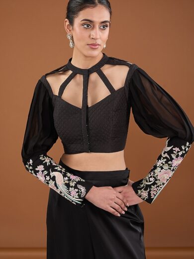 Black Viscose Organza Thread Work Co-Ord Set