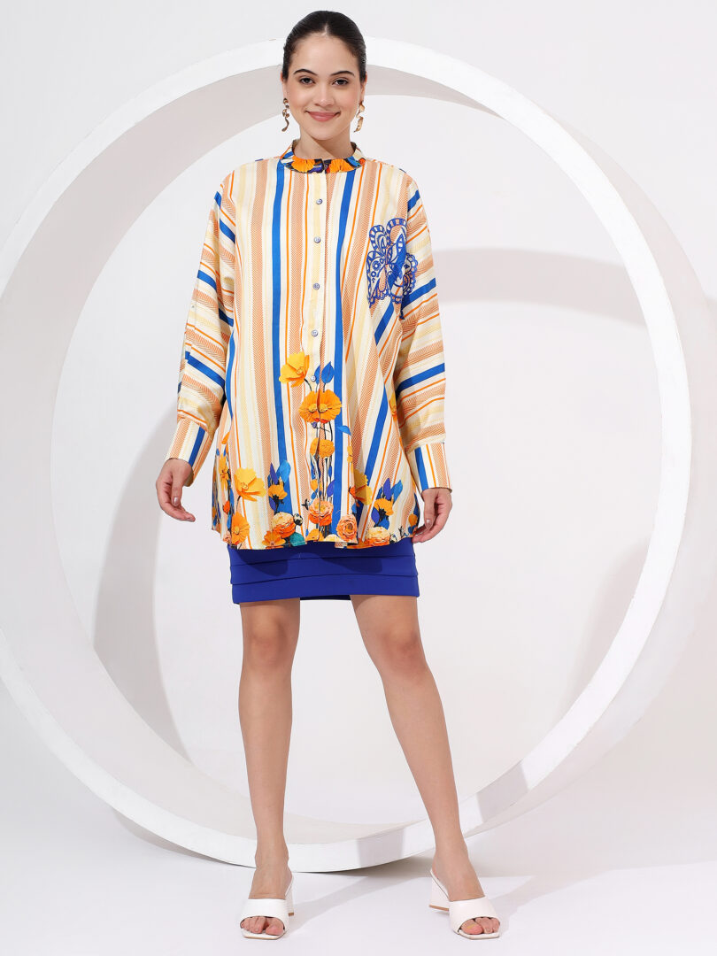 Abstract Resham Embroidery Digital Print Anti fit Shirt - Image 2