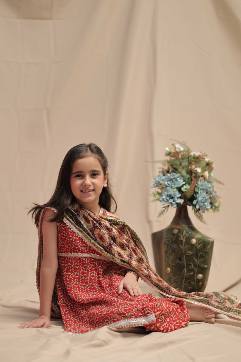 Red Kurta With Palazo Suit - Image 3