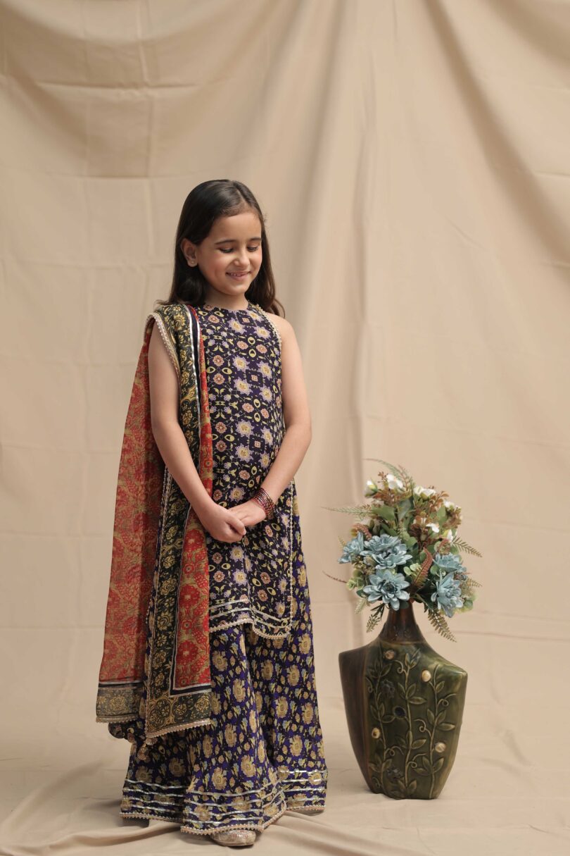 Blue Long Kurta With Sharara Suit