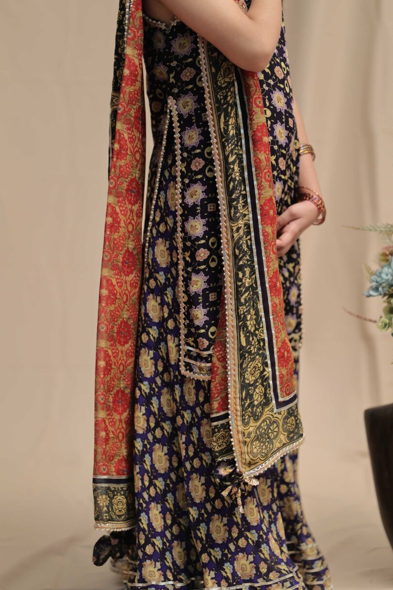 Blue Long Kurta With Sharara Suit - Image 3