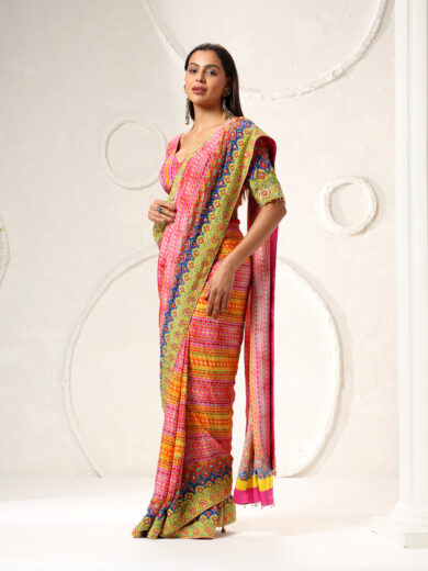 Digital Printed Crepe Saree with Carnival print