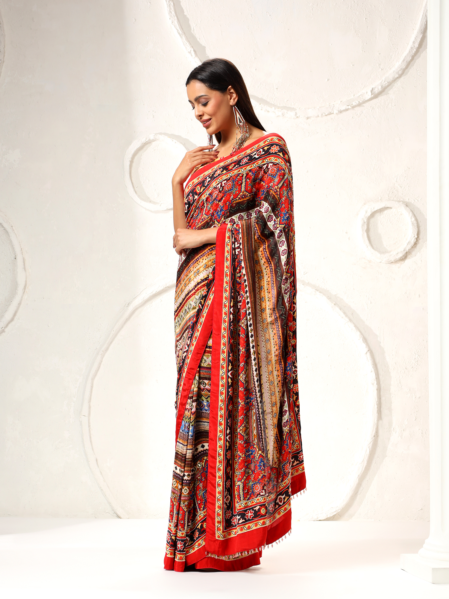 Afsana Digital Printed Crepe Saree with Hand Embroidered Embellishment - Image 2