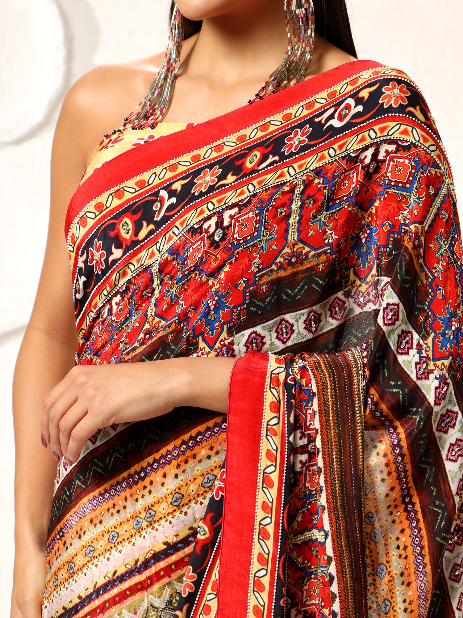 Afsana Digital Printed Crepe Saree with Hand Embroidered Embellishment - Image 3